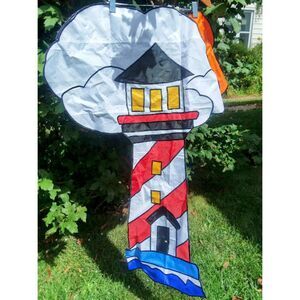 Lighthouse Beach Scene Nylon Double Sided Garden Flag  Appliqued